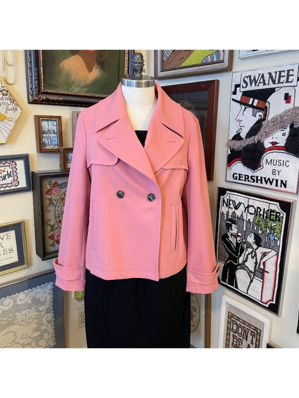 Ann Taylor Plus Size Womens Pink Double-Breasted Cropped Peacoat Size 16